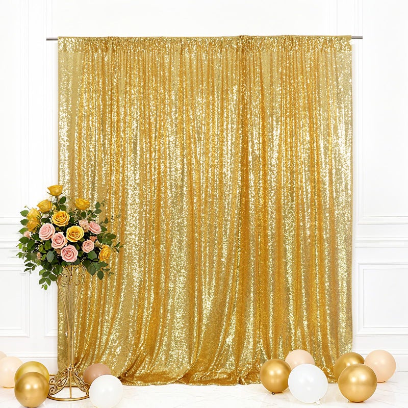 Eternal Beauty Gold Sequin Backdrop, 10x10 Ft Glitter Background Curtains for Valentines Shimmer Photography Party Wedding Birthday Back Drop Decor - Image 1